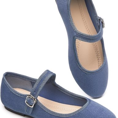 BABUDOG Womens Mary Jane Flats with Strap,Faux Suede Black Flats Shoes,Flats Shoes Women Dressy Comfortable