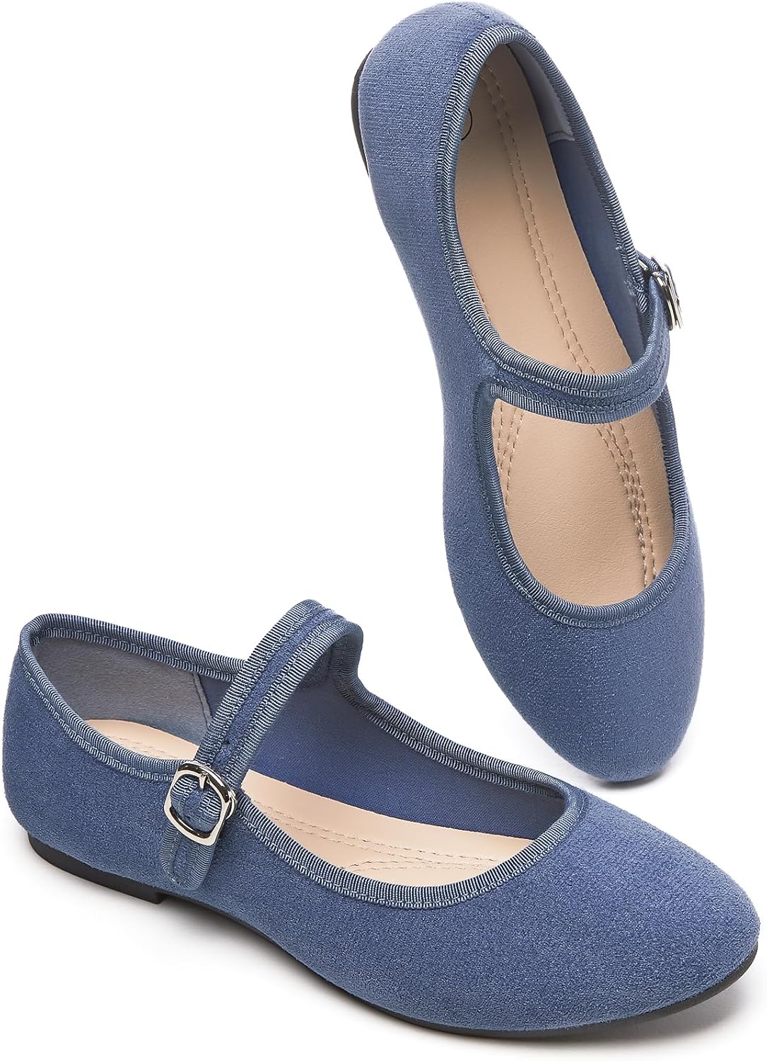 BABUDOG Womens Mary Jane Flats with Strap,Faux Suede Black Flats Shoes,Flats Shoes Women Dressy Comfortable