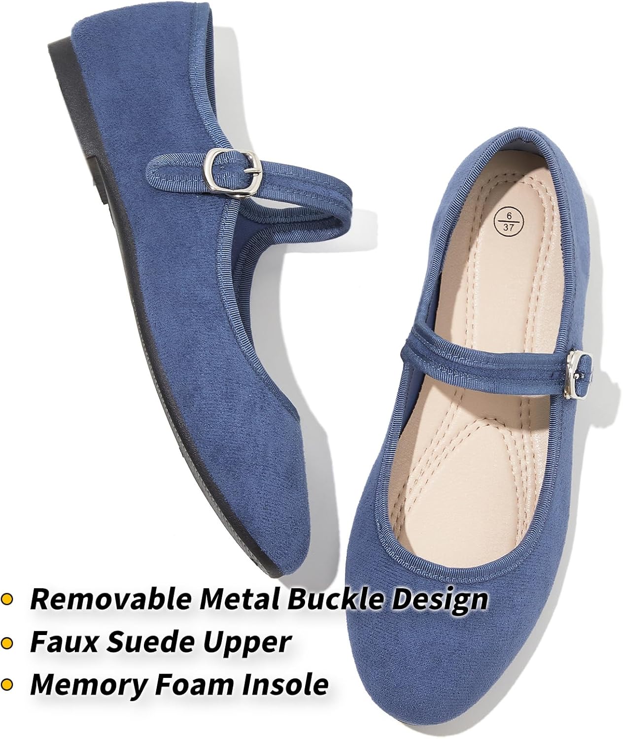 BABUDOG Womens Mary Jane Flats with Strap,Faux Suede Black Flats Shoes,Flats Shoes Women Dressy Comfortable - Image 4