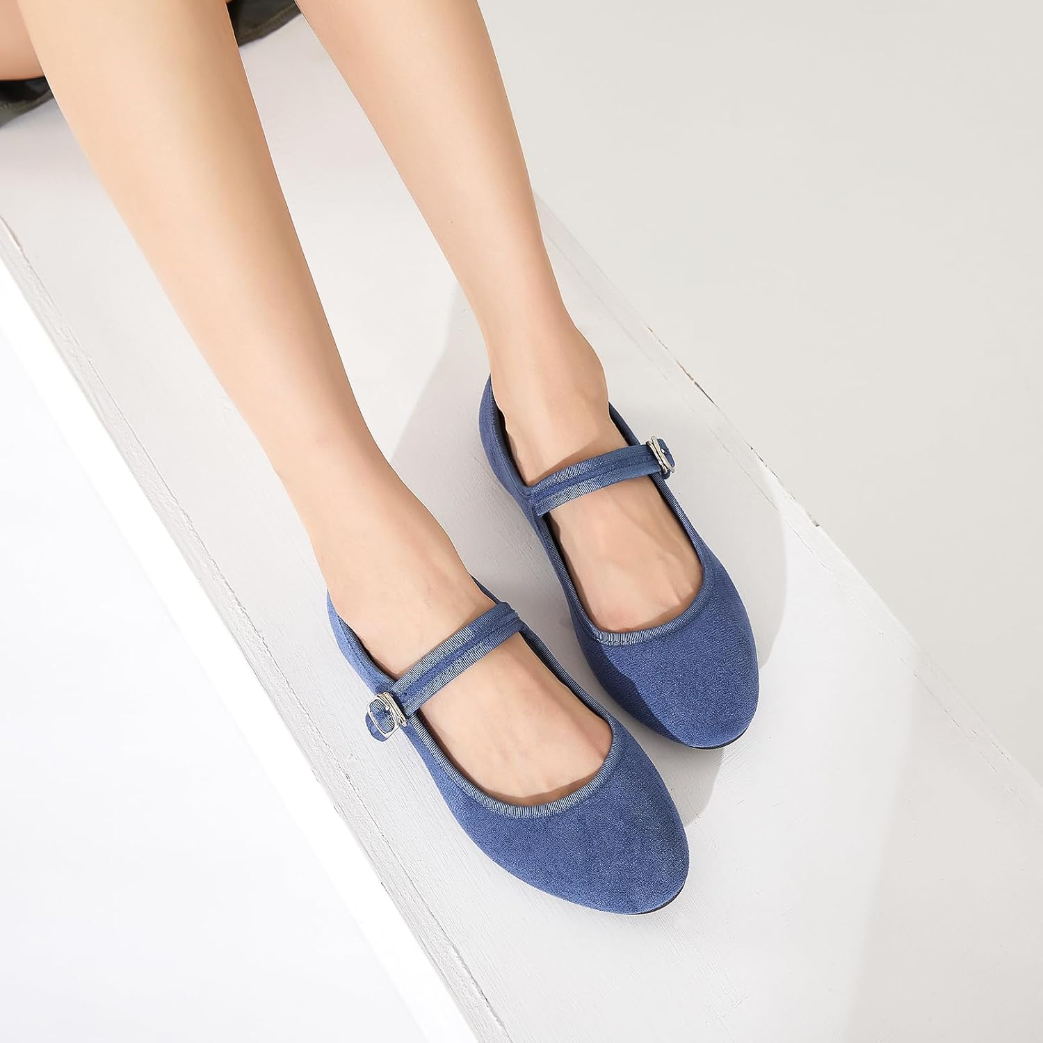 BABUDOG Womens Mary Jane Flats with Strap,Faux Suede Black Flats Shoes,Flats Shoes Women Dressy Comfortable - Image 8