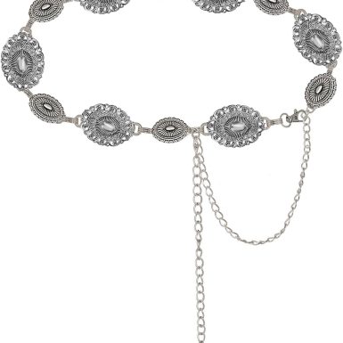 WAYLIT Western-Concho-Belt-Women Cowgirl-Metal-Belts Boho Silver Vintage Turquoise Chain Belt for Dress Jeans