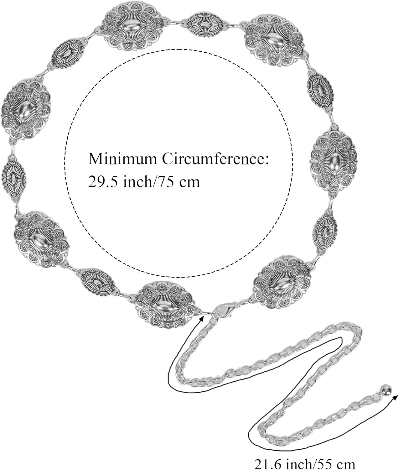 WAYLIT Western-Concho-Belt-Women Cowgirl-Metal-Belts Boho Silver Vintage Turquoise Chain Belt for Dress Jeans - Image 3